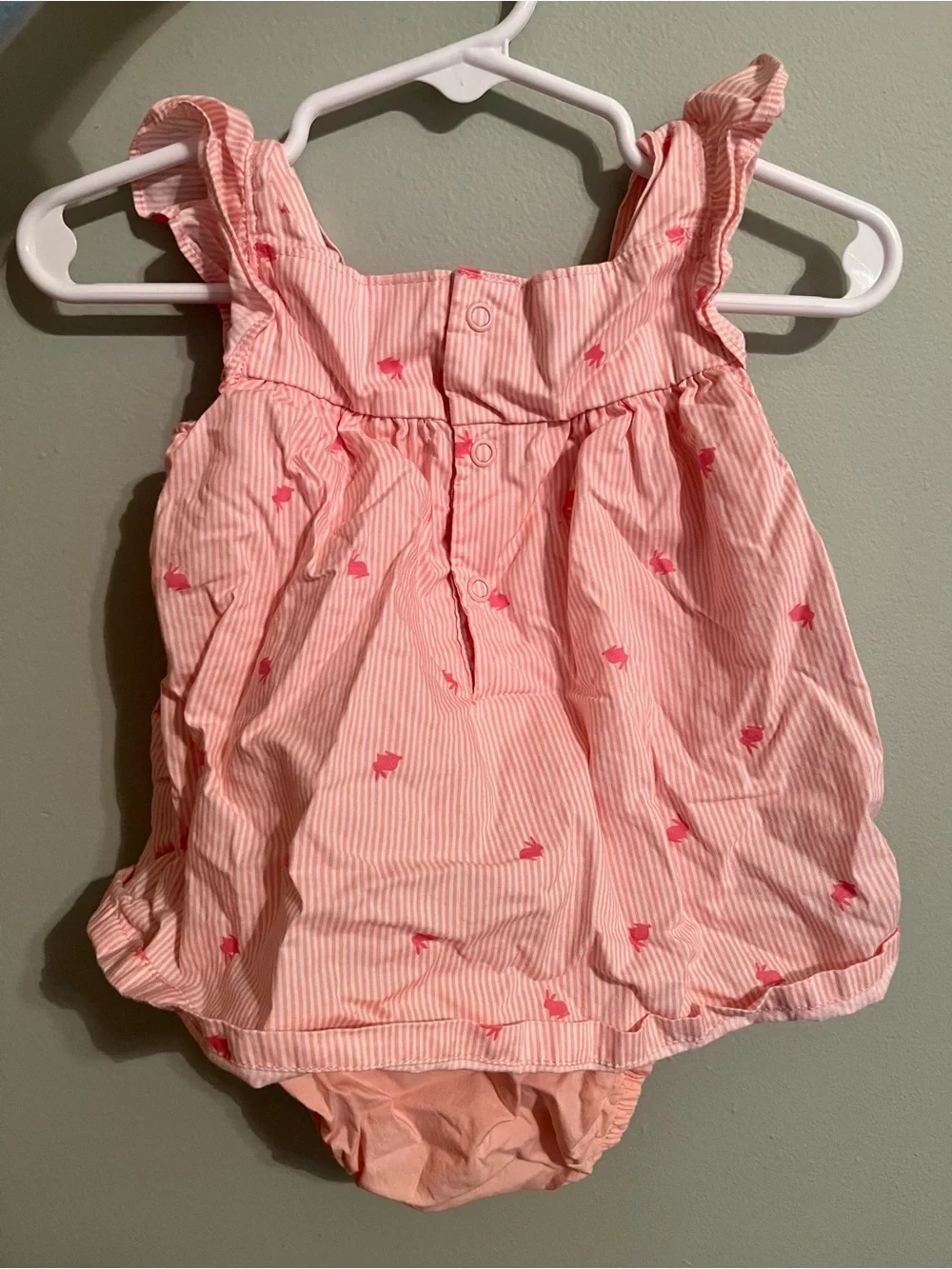 9 month Pink Striped Baby Romper with Bunny Print